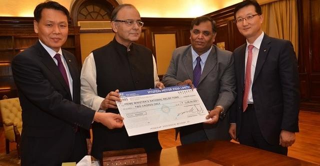 Hyundai Motor India, the country's second-largest car manufacturer, contributed Rs. 2 crores to the Prime Minister's National Relief Fund to support rescue, relief and rehabilitation operations for the people affected by the natural calamities in various parts of the country.