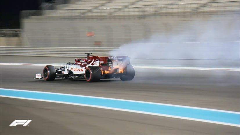 F1: Kimi Raikkonen Escapes Fire In Alfa Romeo In Abu Dhabi FP2 