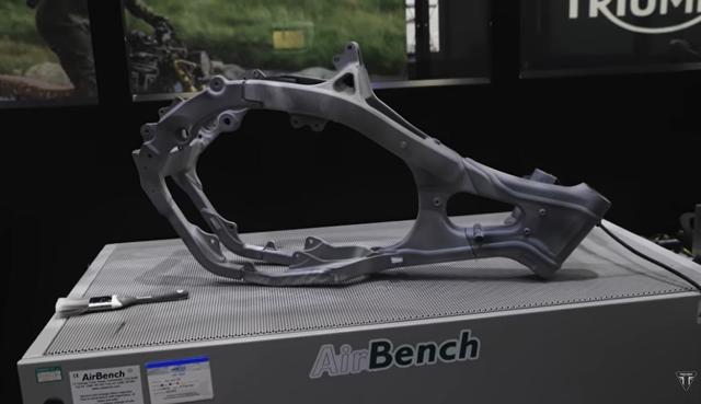 Sneak peek into Triumph Motorcycles’ motorcross bike development showcases different aspects of the bike, including a look at the aluminium chassis. 