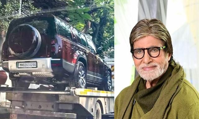 Amitabh Bachchan's Defender 130 is finished in Sedona Red shade was seen on a flatbed trailer outside his residence