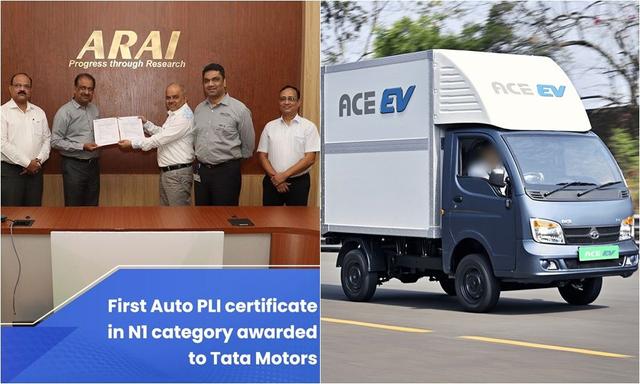 The Automotive Research Association of India (ARAI) presented the certificate to Tata Motors for the all-electric Ace EV.