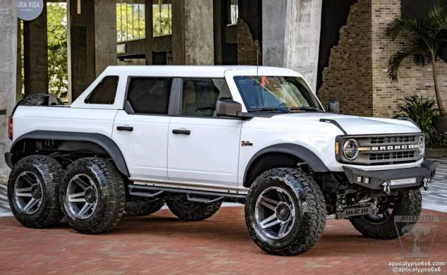The Ford Bronco 6x6 has a has a 395 bhp engine mated to its 6 wheel drive system.