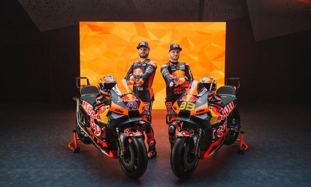 The 2024 factory KTM RC16 machine continues with the orange and dark blue livery and the Red Bull branding, which remains its title sponsor