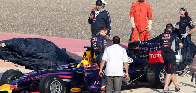 After a miserable first outing at pre-season testing at Jerez, the Red Bull Team was looking forward to a better day at Baharain. However, the RB10 suffered two breakdowns
