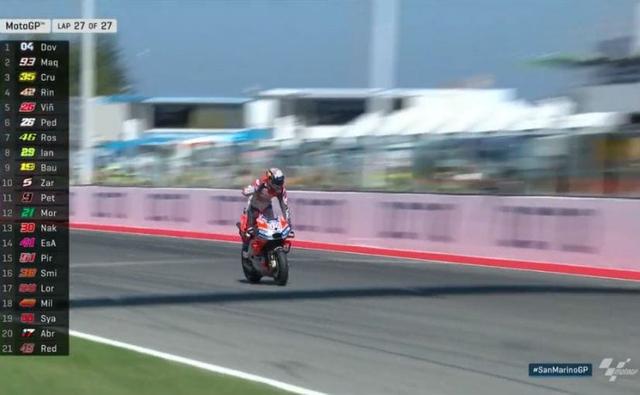 Ducati's Andrea Dovizioso took a hard fought win in the 2018 MotoGP San Marino Grand Prix at Misano, beating teammate Jorge Lorenzo to the chequered flag. Lorenzo, who started on pole crashed out of second place promoting the close running Marc Marquez of Honda to P2, whle LCR Honda's Cal Crutchlow took the final position on the podium. With the San Marino GP, Dovizioso scored Ducati's third consecutive win since 2008. The win has also promoted Dovi to second in the championship standings with a lead over three points over Valentino Rossi.