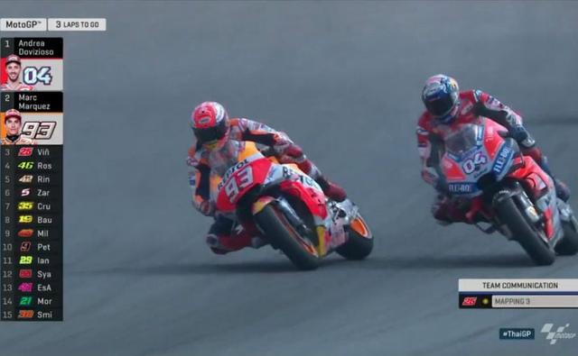 Honda's Marc Marquez took a nail-biting win in the inaugural Thailand Grand Prix at the Buriram circuit. The 2018 MotoGP championship contender managed to pass rival Andrea Dovizioso of Ducati on the final lap to take the win. The two riders were separated by just 0.115s as Marquez heads closer to the championship title for the seventh time.  Finishing third was Yamaha's Maverick Vinales with the new aero fairing after a spell of poor performances in previous races. This was also Marquez's seventh win of the 2018 MotoGP season, and the Spaniard leads with 77 points, with only 100 points left to play for in the final four races.
