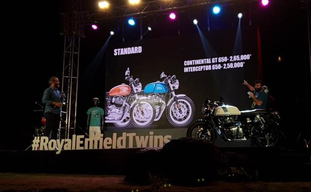 Royal Enfield today officially launched the company's new 650 cc twins - Royal Enfield Interceptor 650 and Continental GT India. Introduced at a starting price of Rs. 2.50 Lakh for the Interceptor and Rs. 2.65 lakh from the Continental GT, both the bikes will be offered in three variants - Standard, Classic, and Custom.