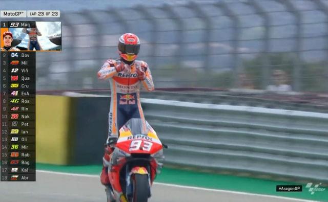 Honda's Marc Marquez dominated his way to the chequered flag right from the opening lap of the 2019 MotoGP Aragon Grand Prix. The Aragon GP marked the five-time premier class world champion's 200th Grand Prix start in the sport, and Marquez certainly knew how to bring it home. With another win under his belt for the season, the 26-year-old now leads the points table by 98 points, and the next round in Thailand just might be the championship decider for the 2019 season.
