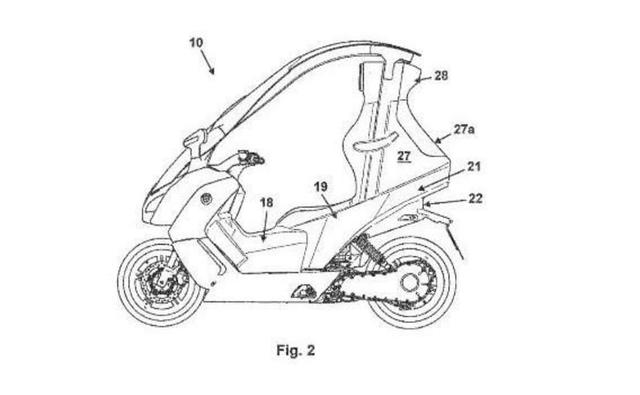 Recent patent images reveal BMW's covered scooter design, to provide protection to the rider.
