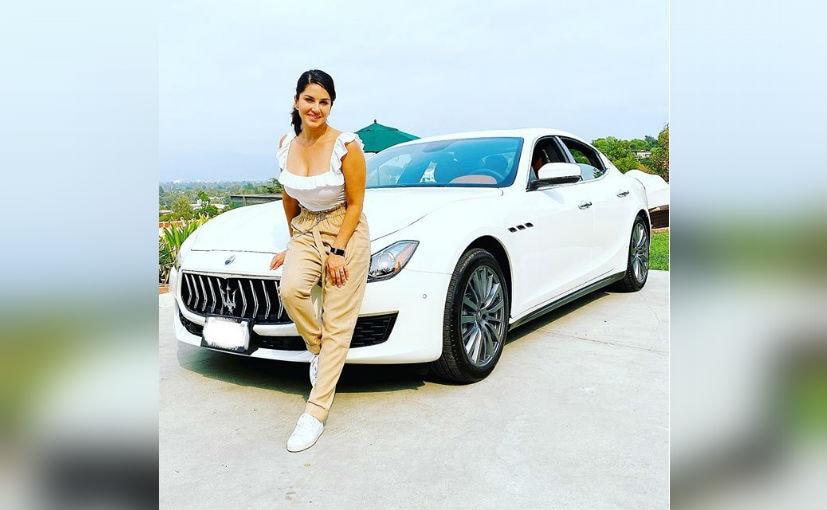 The image was Instagrammed by Sunny Leone posing with the new Maserati Ghibli