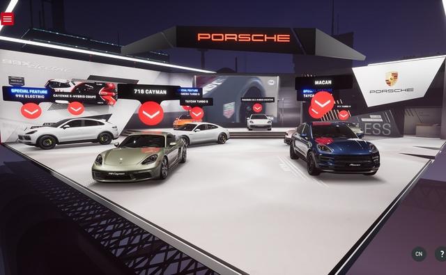 Using sophisticated gaming technology as the inspiration, the cars can be viewed against realistic backdrops  for example, the Taycan Turbo S is displayed in a virtual Chinese garden.