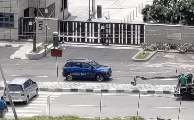 The soon-to-be-launched Toyota Urban Cruiser subcompact SUV was recently spotted while it was being filmed for a TV commercial. The SUV was seen in Toyota's promotional colours, the dual-tone Spunky Blue & Sizzling Black shade.