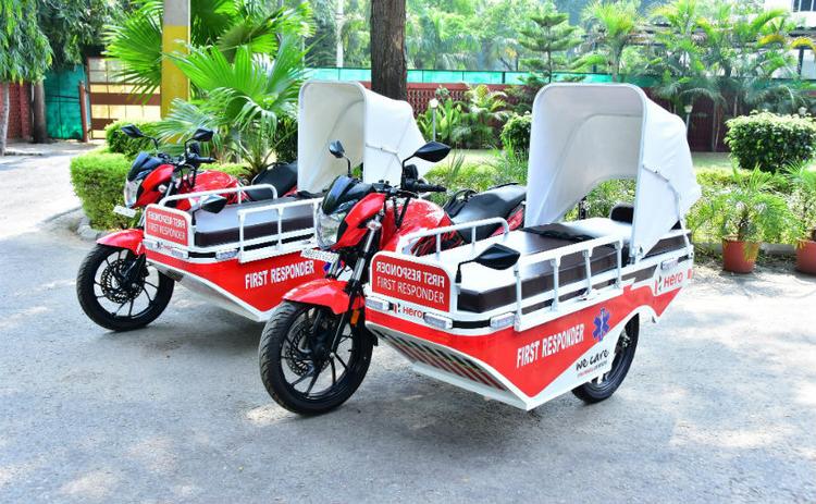 The Hero Xtreme 200R First Responder Vehicles are custom-built and come equipped witha full-size stretcher, detachable first-aid kit, oxygen cylinder, wireless public announcement system and more.