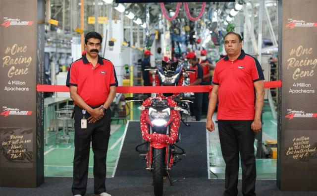 TVS Motor Company recently rolled out the fourth million TVS Apache from its manufacturing plant in Mysore, Karnataka.