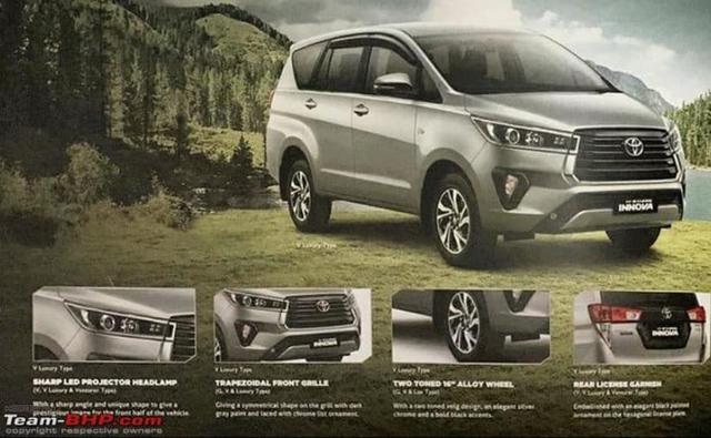 Brochure images of the upcoming 2021 Toyota Innova Crysta models have leaked online, and judging by what we see here, these are of the Indonesia-spec models. In India, Toyota offers the MPV in two options - Innova Crysta and Innova Crysta Touring Sport, whereas, the same models are sold as just Innova and Venturer in Indonesia.