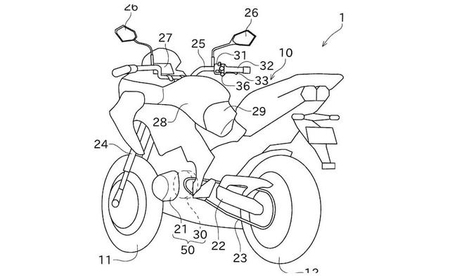 Patent images reveal a hybrid powertrain, with a petrol and electric engine, and also a throttle with a boost button.