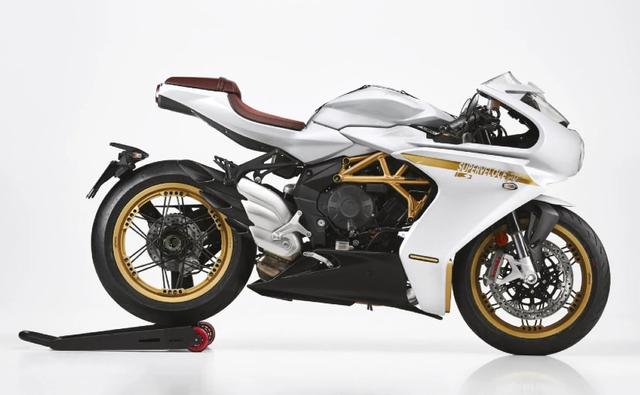 The 2021 MV Agusta Superveloce range introduces a Superveloce S in a special white livery, along with spoked wheels and brown Alcantra seat, as well as racing kit.