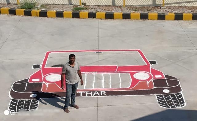 Punith G. R. from Mandya, Karnataka has recently entered the Indian Book of Records for creating a massive rangoli of the Mahindra Thar off-road SUV. Punith broke the record for making the largest rangoli of a vehicle, in this case a Mahindra Thar, which measures 20 feet x 18 feet.