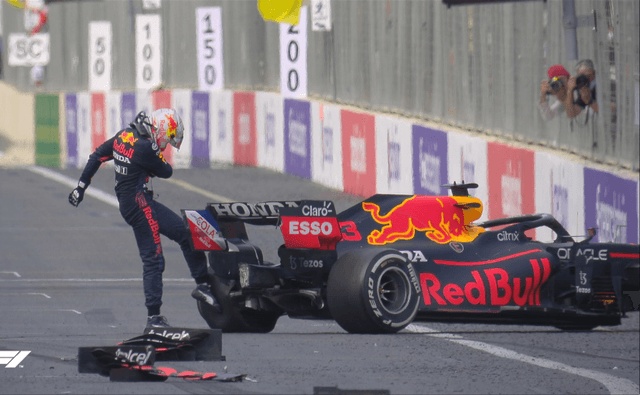 Max Verstappen was leading the race on Lap 47 when his left-rear tyre blew up prompting the red flags, which promoted the second-placed Sergio Perez to claim the win at Baku.