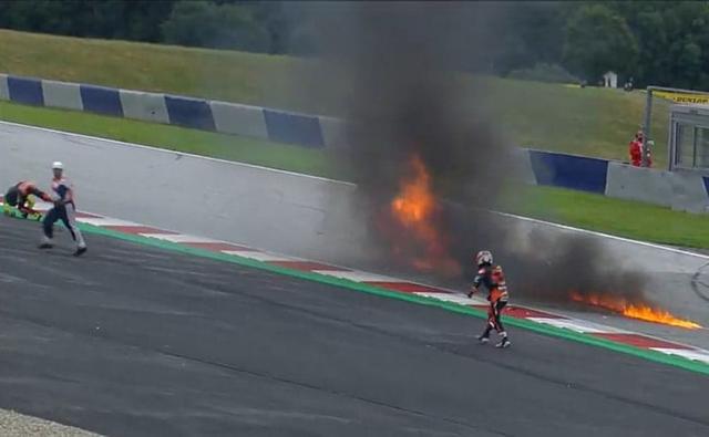 The fireball incident saw Dani Pedrosa lose his front on Turn 3 of Lap 3 in the race, with the fast-approaching Lorenzo Savadori collide with the stranded KTM on the track that immediately burst into flames.