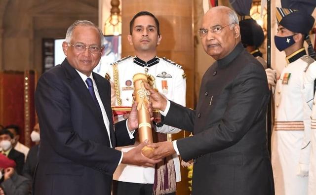 The Padma Bhushan is the third-highest civilian honour in the country and was conferred to Venu Srinivasan for his contribution to the field of trade and industry.