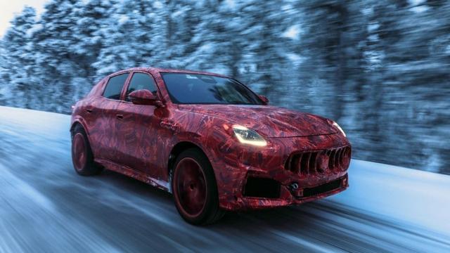Maserati revealed a camouflage version of the Grecale crossover, revealing a few details of the upcoming Porsche Macan rival.