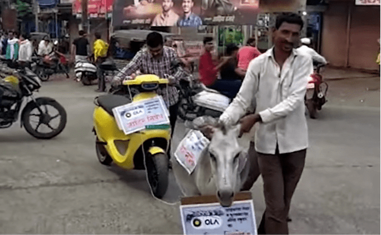 Ola S1 Owner Gets Electric Scooter Towed By A Donkey After Company Ignores Complaints