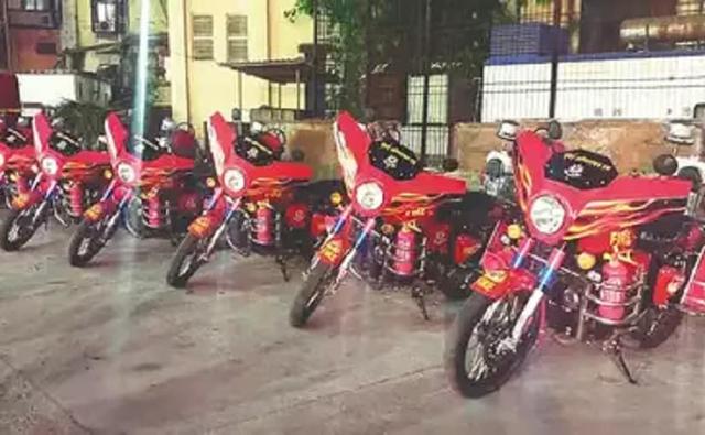 The motorcycles have been specially customised for the fire department and will be used to douse fires in slums and congested areas, places where a conventional fire truck won't be able to go.