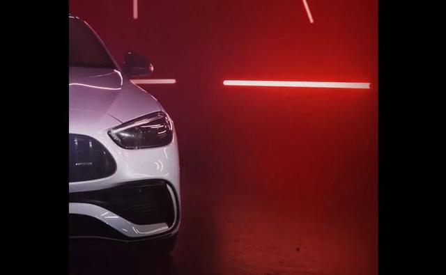 The teaser likely previews the 43 or 53 series variant of the AMG C-class