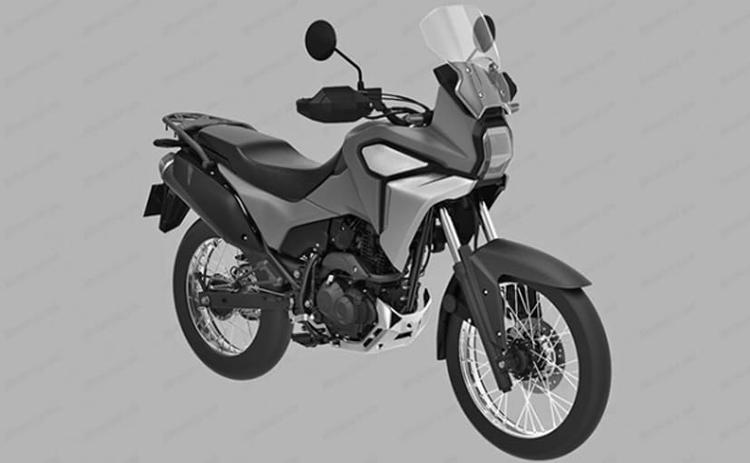 The design filings show a smaller adventure touring motorcycle, which could be actually a more off-road capable Honda NX200, based on the Honda CB200X.