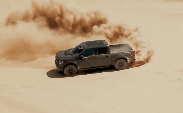 The new F150 Raptor R features in a short video kicking up dust and dirt on a flat expanse of semi-arid land.
