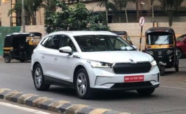 The electric SUV was without any camouflage and is believed to be the Skoda Enyaq iV 80x electric, the top-spec version in the electric range.