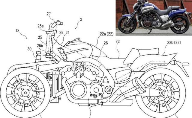 Latest patent images filed by Yamaha points to yet another leaning three-wheeler and this one looks uncannily similar to the Yamaha V-Max.