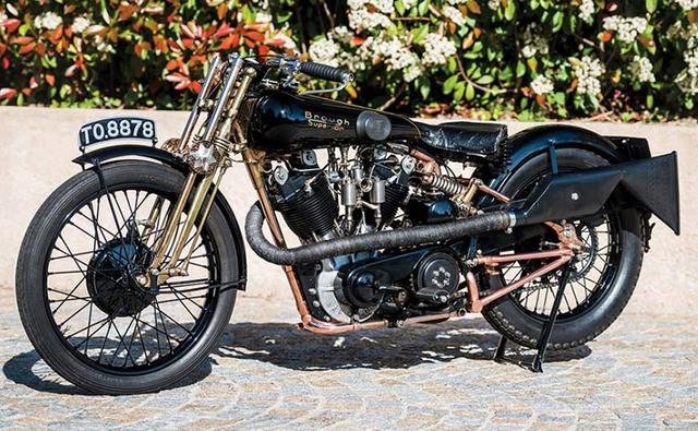 The 1928 Brough Superior motorcycle, also known as Moby Dick, is powered by a 1140 cc v-twin engine and specially tuned by George Brough and JAP.