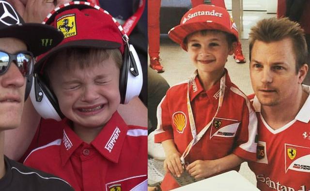 Dressed in a Ferrari shirt and cap, young Ferrari fan Thomas Danel sobbed as Kimi Raikkonen crashed in the opening lap of the Spanish Grand Prix, only going on to meet him later in the day and also taking pictures with the former world champion.