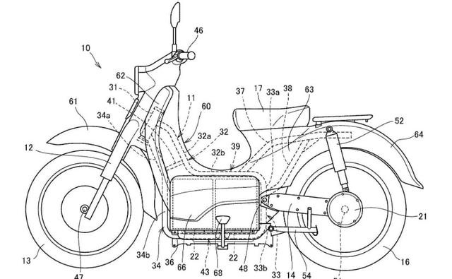 Honda has filed new patents for the electric two-wheeler EV Cub, which will use the same removable battery technology showcased in the Honda PCX Electric scooter.