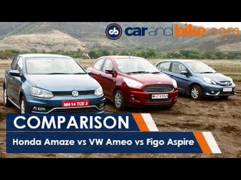 Honda Amaze vs VW Ameo vs Figo Aspire In Comparison - NDTV CarAndBike