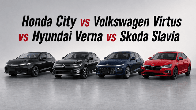 Honda City vs Hyundai Verna vs Volkswagen Virtus vs Skoda Slavia Honda City vs Hyundai Verna vs Volkswagen Virtus vs Skoda Slavia