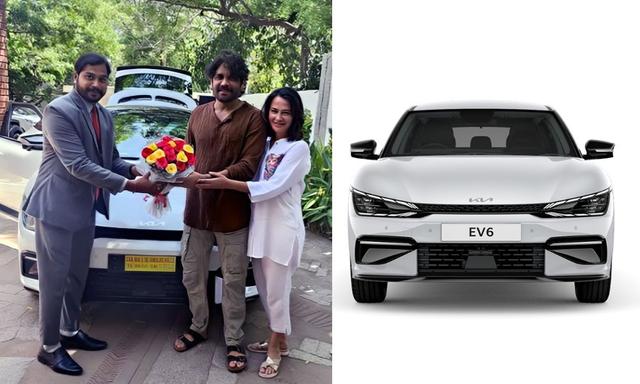 Telugu actor Nagarjuna was snapped with his wife at their residence while receiving the EV6.