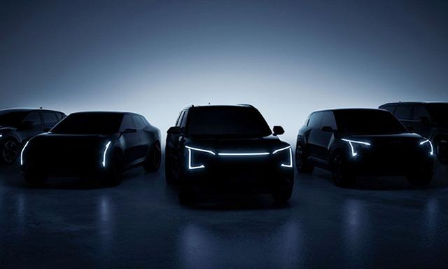 The teaser image shows the two mystery concepts alongside silhouettes of the EV9, EV6 and EV5.
