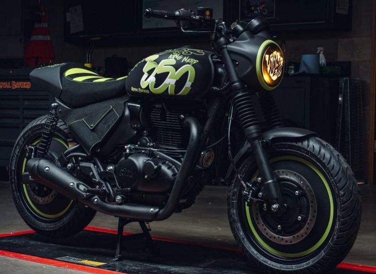 Royal Enfield displayed two new special edition variants of the Hunter 350 - one with a bikini fairing and cafe racer styling, and another named the 'King Nerd 350' edition