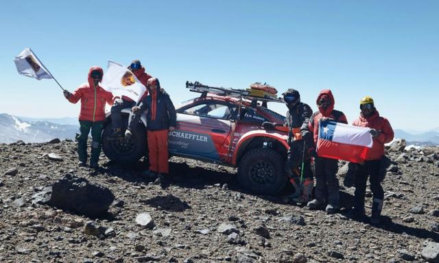 It took Porsche two weeks to climb the west ridge of the Ojos del Slado, reaching an altitude of 6741 metres or 22,093 feet above sea level