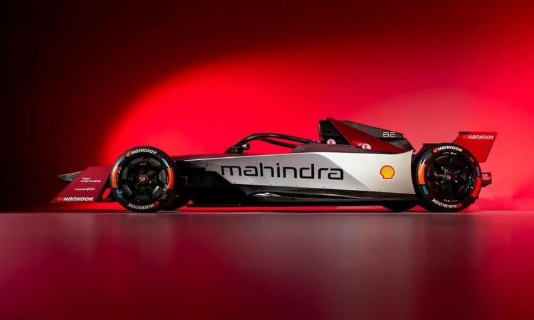 The new Mahindra Racing M10Electro is finished in a new red colour scheme complemented by silver and desert grey shades
