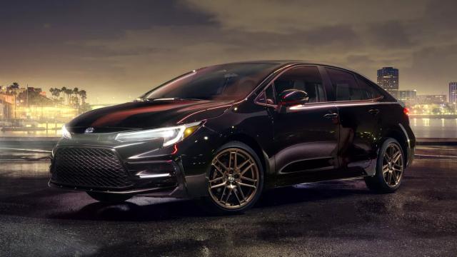 The 2024 Toyota Corolla Nightshade Editions get bronze-finished wheels, gloss-black accents, and a sporty rear spoiler.