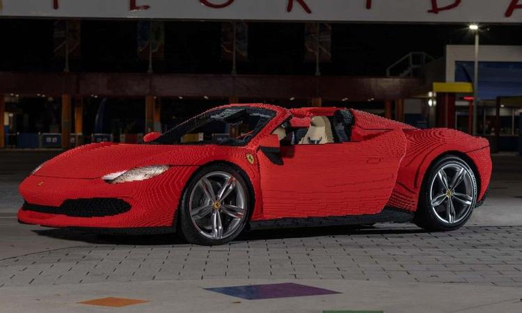 The new life-size Lego Ferrari 296 GTS has been built to commemorate the opening of a new Ferrari-themed attraction at Legoland Florida