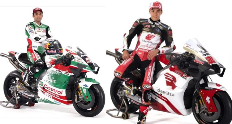 LCR Racing Team introduces its  bikes for the 2024 MotoGP season, featuring distinct liveries for riders Johann Zarco and Takaaki Nakagami
