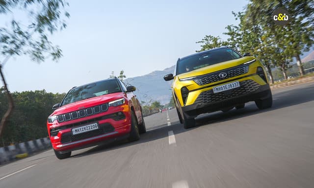 Tata Harrier vs Jeep Compass - Chalk Or Cheese Two of the popular D-segment SUVs in India come together for a head-on-head. On one corner is the updated Tata Harrier facelift with its futuristic design and feature-loaded cabin. On the other corner is the prominent and solid American, the Jeep Compass. Both have a similar, oh wait, same powertrain - a 4x2 Automatic.
