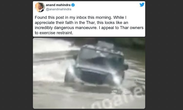 Exercise Restraint: Anand Mahindra Tells Thar Owners Exercise Restraint: Anand Mahindra Tells Thar Owners