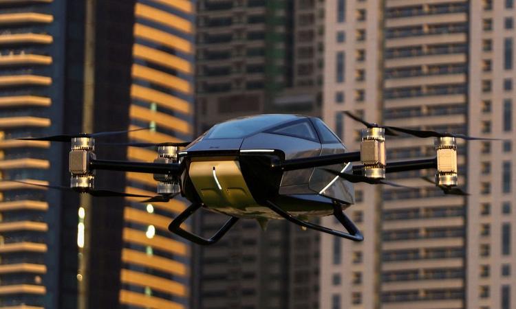 The Xpeng X2 is a two-seater electric vertical take-off and landing (eVTOL) aircraft that is lifted by eight propellers - two at each corner of the vehicle.