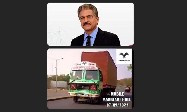 Anand Mahindra applauded the creativity behind the mobile marriage hall, which featured a foldable design.